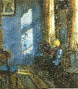 Anna Ancher solskin i den bla stue painting